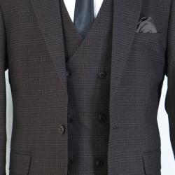 EXECUTIVE DARK BROWN STRIPPED 3 PIECE TURKEY SUIT WITH DARK BROWN BUTTON