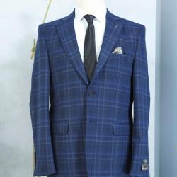 EXECUTIVE GREY AND BLUE CHECKERS TURKEY BLAZER [SWNL]