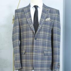 EXECUTIVE LIGHT GREY AND BROWN CHECKERS TURKEY BLAZER [SWNL]