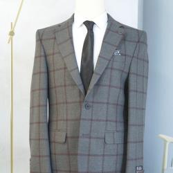 EXECUTIVE LIGHT GREY AND BROWN STRIPPED TURKEY BLAZER