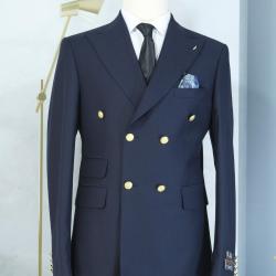 EXECUTIVE NAVY BLUE BREASTED TURKEY SUIT WITH GOLDEN BUTTON