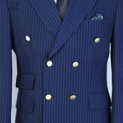 EXECUTIVE NAVY BLUE STRIPPED BREASTED TURKEY SUIT WITH GOLDEN BUTTON-deluxe.com.ng