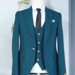 EXECUTIVE DARK GREEN CEREMONIAL SUIT WITH NAVY BLUE BUTTON [SWNL]