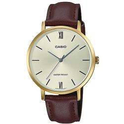 CASIO LTP-VT01GL-9BUDF WOMEN’S MINIMALISTIC GOLD CASE LEATHER WATCH 