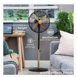 Russell Hobbs | 16" Scandi Pedestal Fan With Oak Effect - 60W - deluxe.com.ng