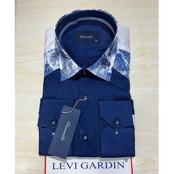  EXQUISITE NAVY BLUE AND SKY BLUE LONG SLEEVE SHIRT WITH DESIGNED COLLAR BY LEVI GARDIN | AVAILABLE IN ALL SIZES (SWNL) (N) - deluxe.com.ng