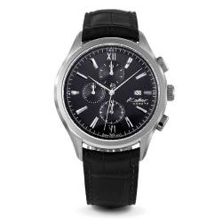 KOLBER GENEVE K9055101358 MEN’S CHRONOGRAPH ROUND BLACK DIAL BLACK LEATHER WATCH