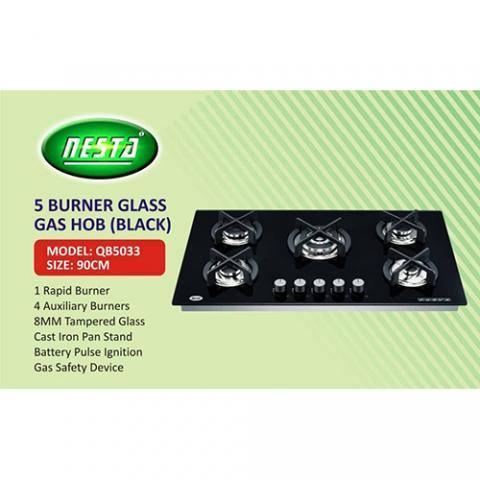 NESTA 90CM 5 BURNER GLASS GAS HOB |QB5033| - deluxe.com.ng