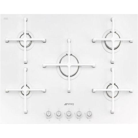 Smeg Gas Hob | 74cm PV175CB Linea 5 Burner Gas-on-glass Hob With Straight Edge Glass - White - deluxe.com.ng