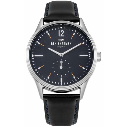 BEN SHERMAN WB015UB MEN'S SPITALFIELDS VINYL GEO BLACK LEATHER WATCH